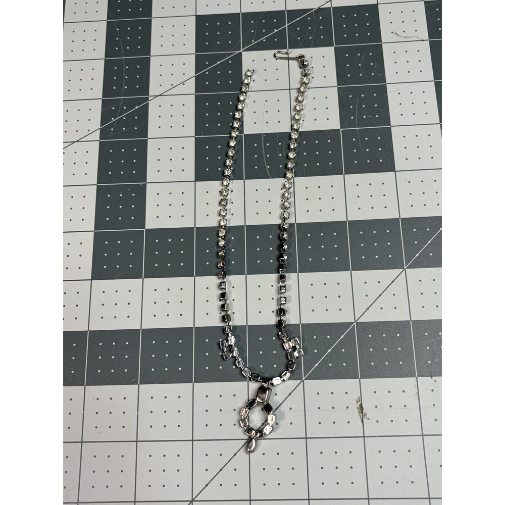 Vintage Silver Tone Rhinestone Choker Necklace Unmarked 14" 1950's 60's - Picture 6 of 7